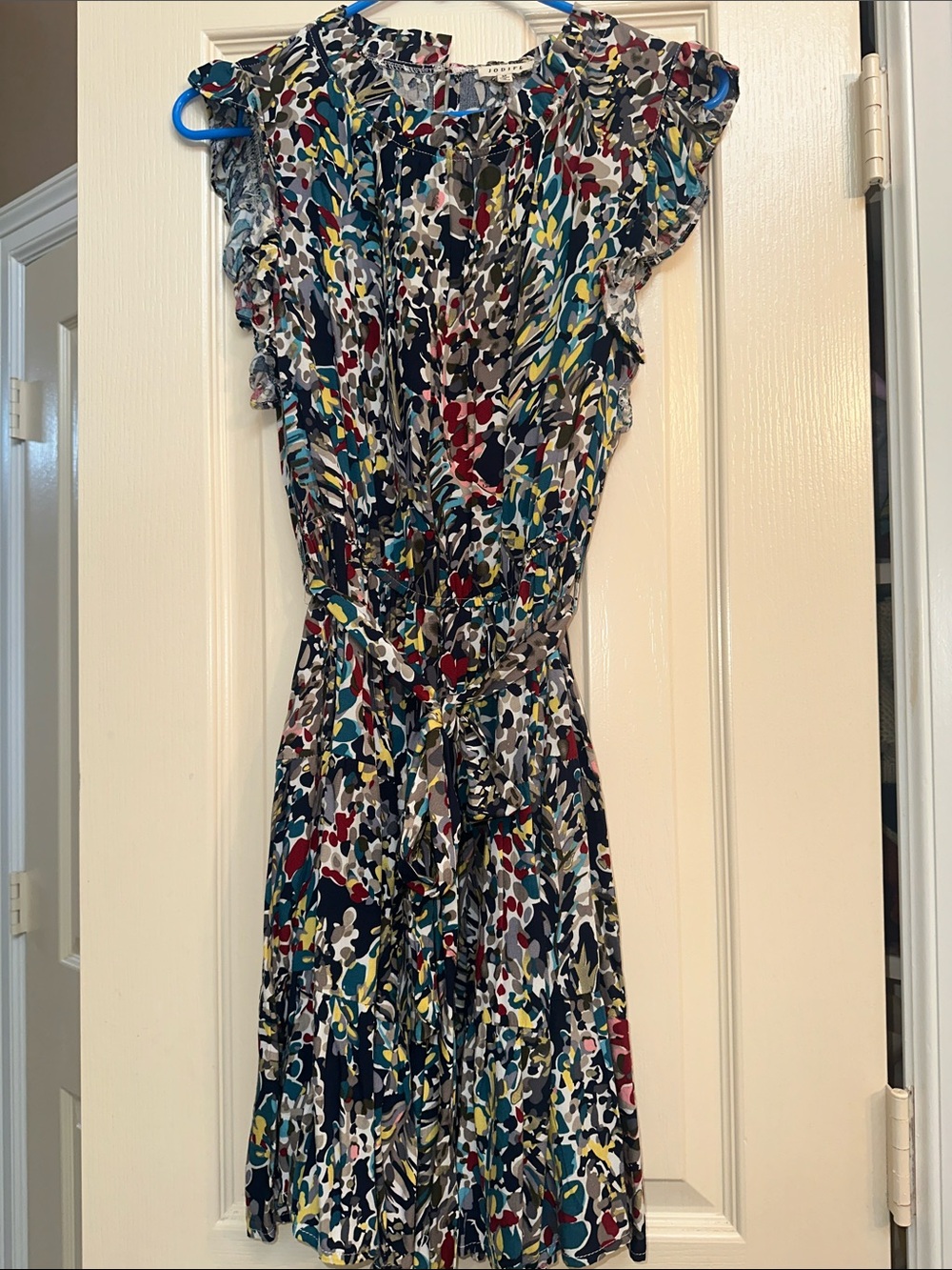 JODIFL Teal Multi Floral Pleated Midi Dress with Belt